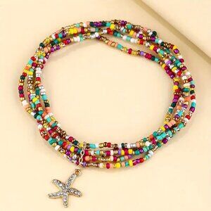 Starish Anklet Glass Sead Beads Rhinestones Beach Vacation Summer Colorful Fun